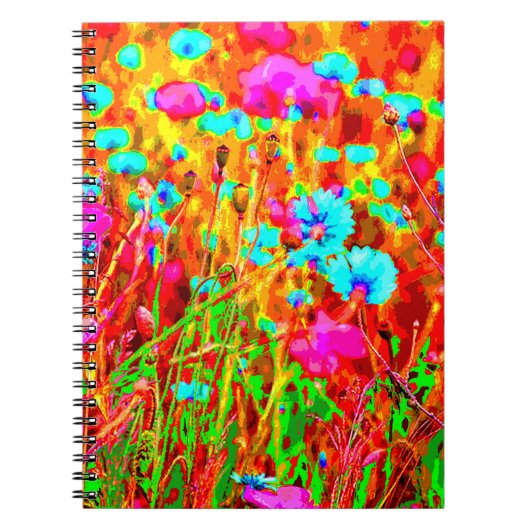 Kleurrijke Wilde Meadow in Bloom Pop Art Style Notitieboek (Voorkant)