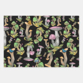 Kleurrijke wilde paddenstoelen zwart inpakpapier vel (Voorkant)