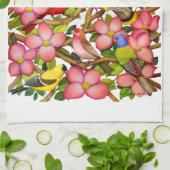Kleurrijke wilde vogels in Dogwood Kitchen Towel Theedoek (Gevouwen)