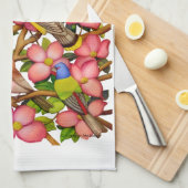 Kleurrijke wilde vogels in Dogwood Kitchen Towel Theedoek (Quarter Fold)