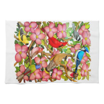Kleurrijke wilde vogels in Dogwood Kitchen Towel