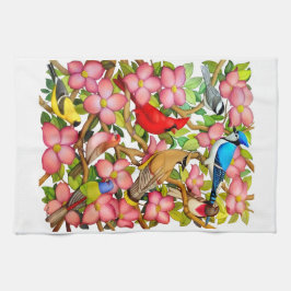Kleurrijke wilde vogels in Dogwood Kitchen Towel Theedoek