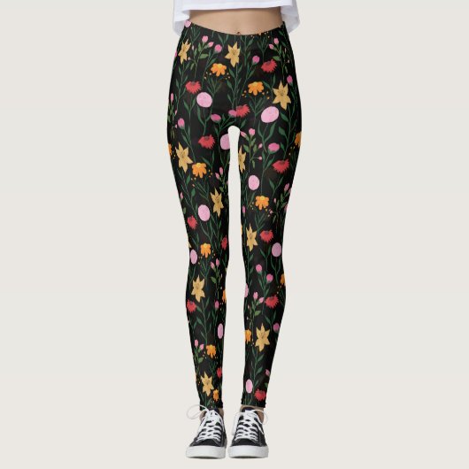 Kleurrijke Wilde Waterverf - Zwart ontwerp Leggings (Voorkant)