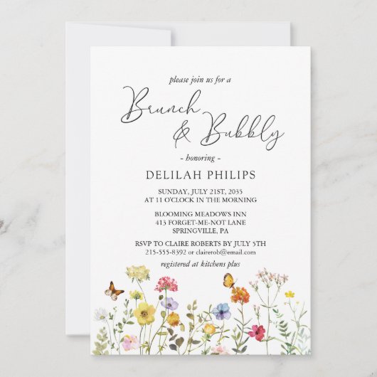 Kleurrijke wilderbloem Botanische Brunch en bubbel Kaart (Voorkant)