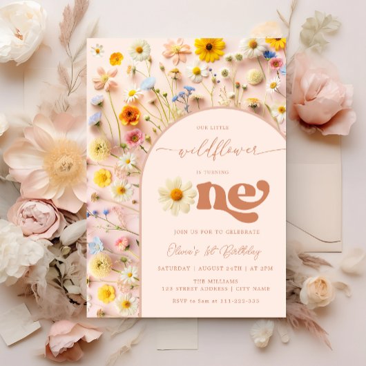 Kleurrijke Wildflower 1e Verjaardag Kaart