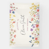 Kleurrijke Wildflower 1e verjaardagsfeestje Spandoek (Verticaal)