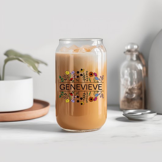 Kleurrijke Wildflower Aangepaste Naam Blikvorm Glas