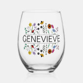 Kleurrijke Wildflower Aangepaste Naam Wijnglas Zonder Voet (Voorkant)
