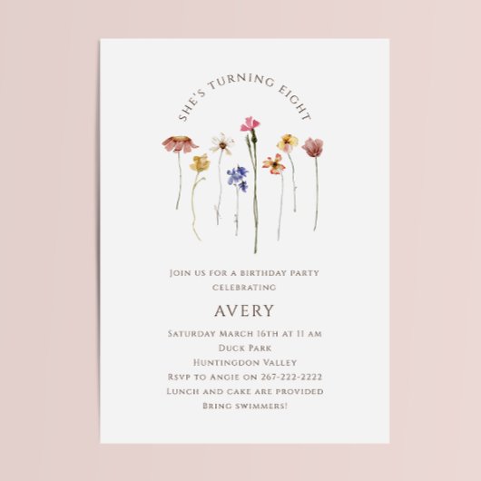 Kleurrijke Wildflower Achtste Verjaardagsfeest Kaart