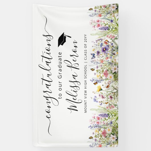 Kleurrijke Wildflower Afstuderen Banner (Verticaal)