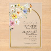 Kleurrijke Wildflower Arch Gold Lijst | Boho Bruil Acryl Uitnodigingen (Voorkant)
