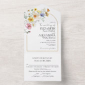 Kleurrijke Wildflower Arch Gold Lijst | Boho Bruil All In One Uitnodiging (Binnen)