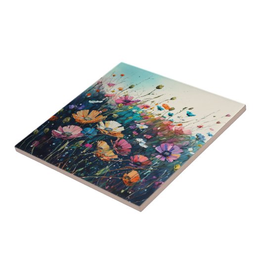 Kleurrijke Wildflower artwork Tegeltje (Zijkant)