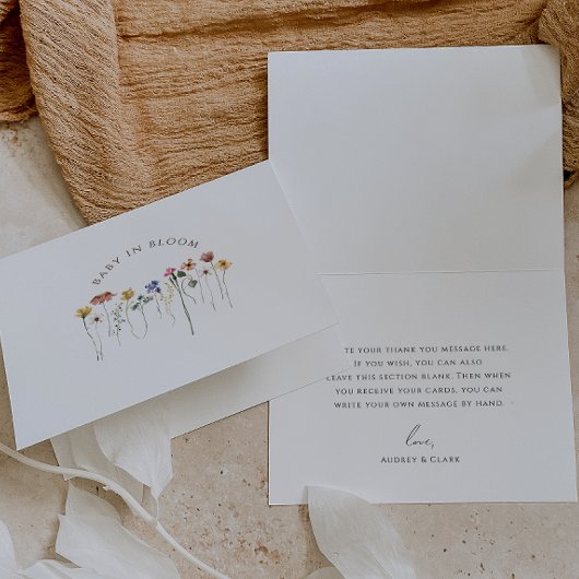 Kleurrijke Wildflower Baby in Bloom Baby shower Bedankkaart