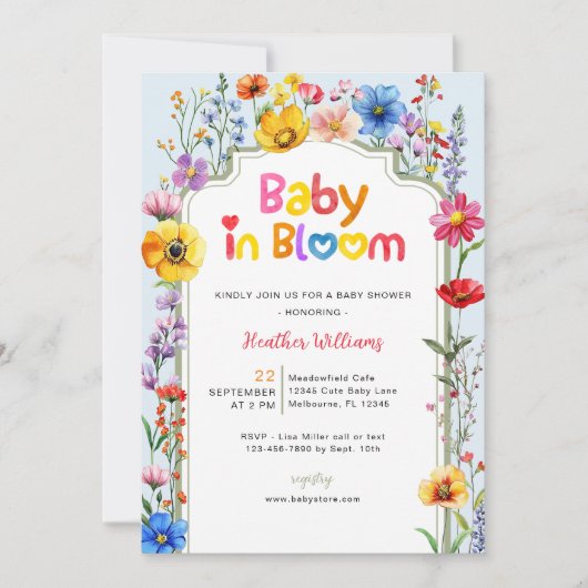 Kleurrijke Wildflower Baby in Bloom Baby shower Kaart (Voorkant)