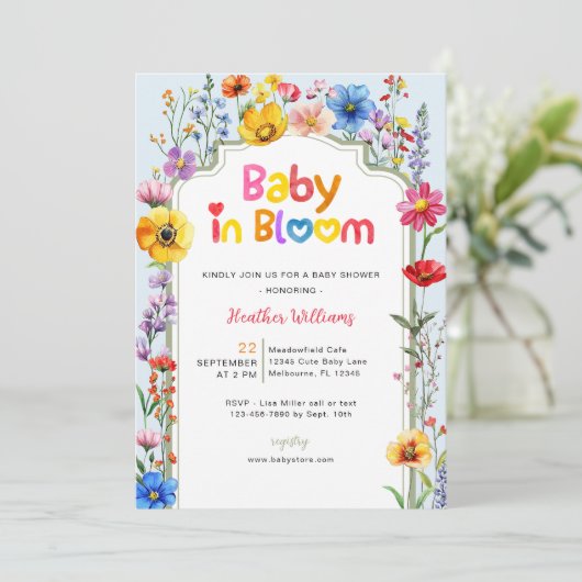 Kleurrijke Wildflower Baby in Bloom Baby shower Kaart (Staand voorkant)