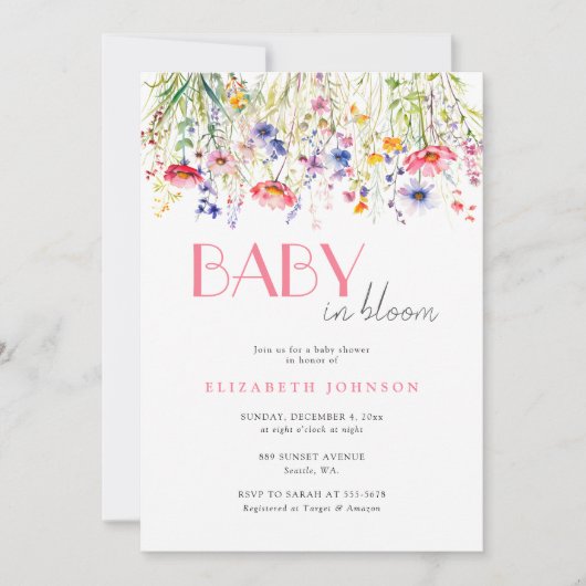 Kleurrijke Wildflower Baby in Bloom Baby shower Kaart (Voorkant)