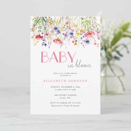 Kleurrijke Wildflower Baby in Bloom Baby shower Kaart (Staand voorkant)