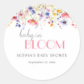 Kleurrijke Wildflower Baby in Bloom Baby shower Ronde Sticker (Voorkant)