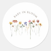 Kleurrijke Wildflower Baby in Bloom Baby shower Ronde Sticker (Voorkant)