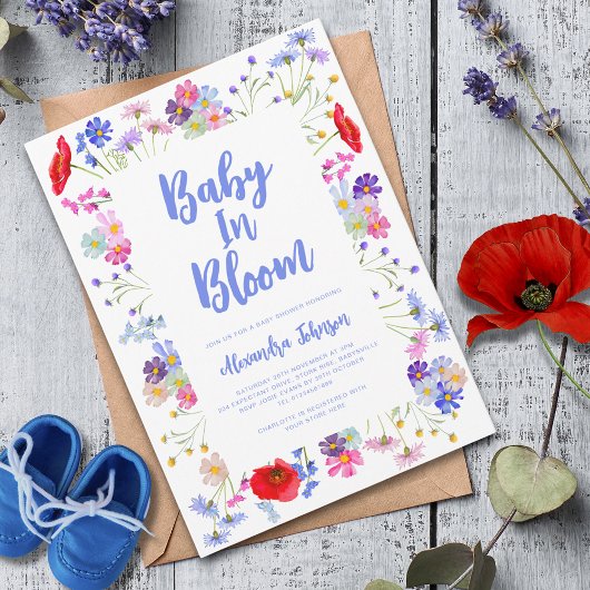 Kleurrijke Wildflower Baby in Bloom Boy Baby showe Kaart