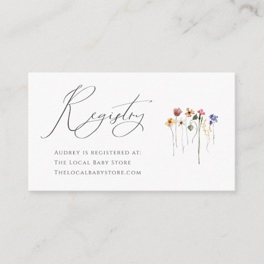 Kleurrijke Wildflower Baby Registry Informatiekaartje (Voorkant)