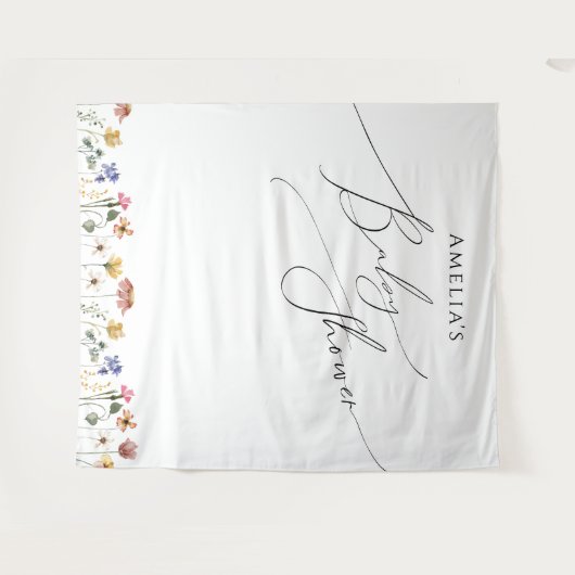 Kleurrijke Wildflower Baby shower Achtergrond Wandkleed (Voorkant (horizontaal))