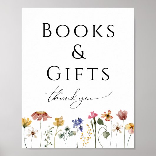 Kleurrijke Wildflower Baby shower Boeken en gesche Poster (Voorkant)