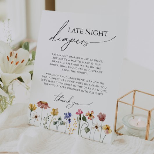Kleurrijke Wildflower Baby shower Late Night Luier Reclamebord Met Voetstuk