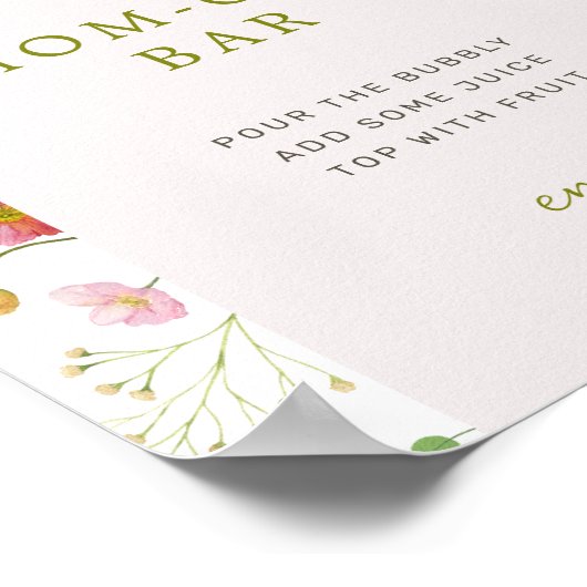 Kleurrijke Wildflower Baby shower Momosa Bar Sign Poster (Hoek)