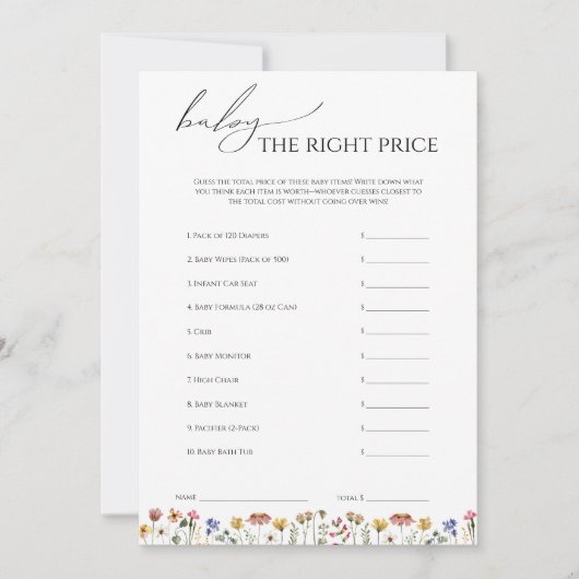 Kleurrijke Wildflower Baby shower Rechts Prijs Kaa Kaart (Voorkant)