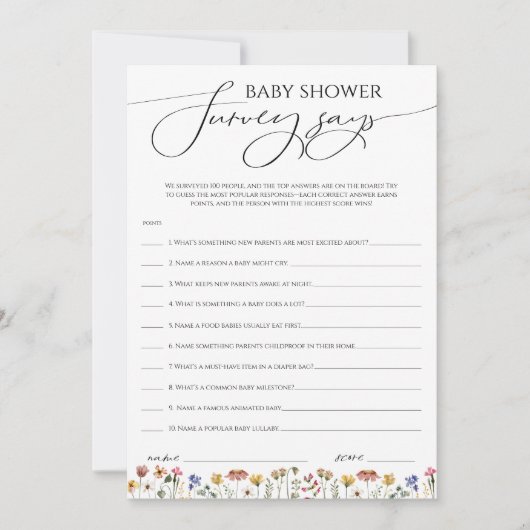 Kleurrijke Wildflower Baby shower Survey zegt Kaar Kaart (Voorkant)