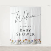 Kleurrijke Wildflower Baby shower Welkom Achtergro Wandkleed (Voorkant)