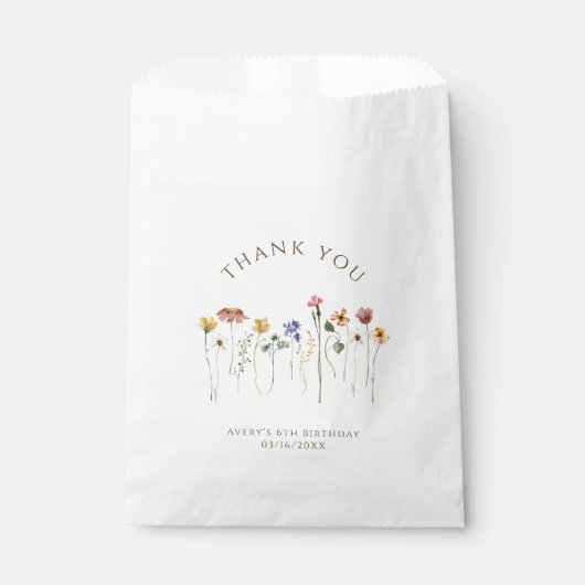 Kleurrijke Wildflower Bedankt Verjaardagsfeest Bedankzakje (Voorkant)