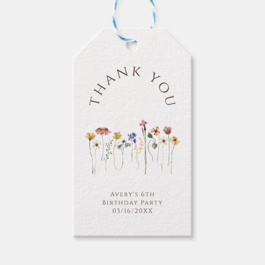 Kleurrijke Wildflower Bedankt Verjaardagsfeest Cadeaulabel (Voorkant)