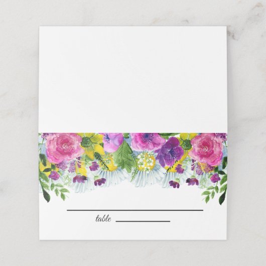 Kleurrijke Wildflower Beige bruiloft Plaatskaartje (Buitenkant ongevouwen)