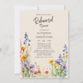 Kleurrijke Wildflower Beige bruiloft repetitie din Kaart (Voorkant)