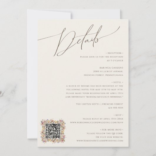 Kleurrijke Wildflower Beige QR-code alles in één Kaart (Achterkant)