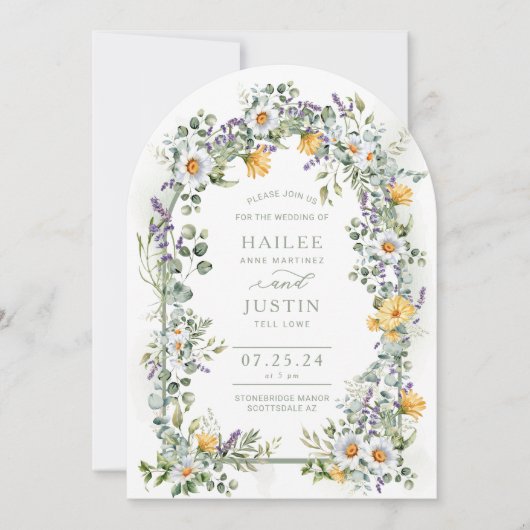 Kleurrijke Wildflower Bloemen Boog Spring Wedding Kaart (Voorkant)