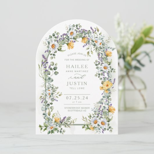Kleurrijke Wildflower Bloemen Boog Spring Wedding Kaart (Staand voorkant)