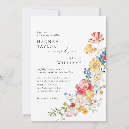 Kleurrijke Wildflower Bloemen QR Code RSVP Huwelij Kaart (Voorkant)