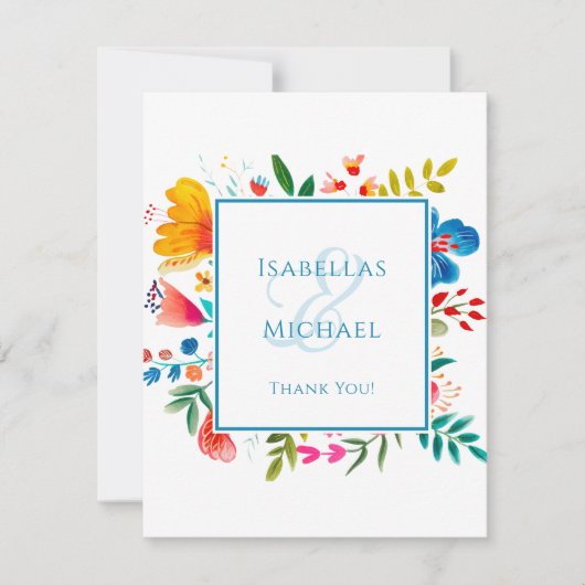 Kleurrijke Wildflower Bloemen Waterverf Bruiloft Bedankkaart (Voorkant)