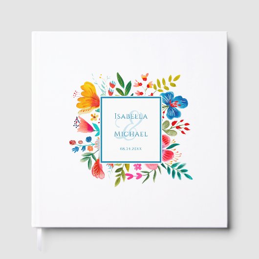 Kleurrijke Wildflower Bloemen Waterverf Bruiloft Gastenboek (Voorkant)