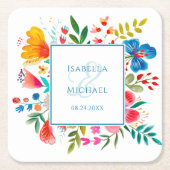 Kleurrijke Wildflower Bloemen Waterverf Bruiloft Kartonnen Onderzetters (Voorkant)