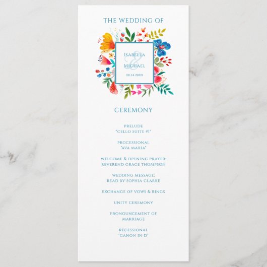 Kleurrijke Wildflower Bloemen Waterverf Bruiloft Programmakaart (Voorkant)