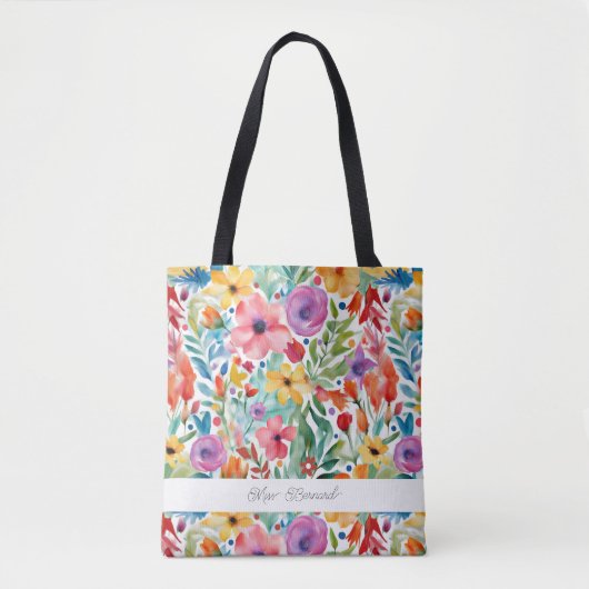 Kleurrijke Wildflower bloesems patroon Tote Bag (Voorkant)