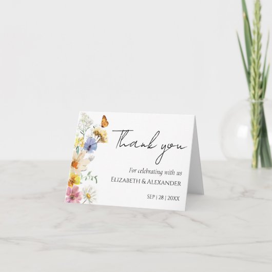 Kleurrijke Wildflower | Boho Bruiloft Bedankkaart (Voorkant)