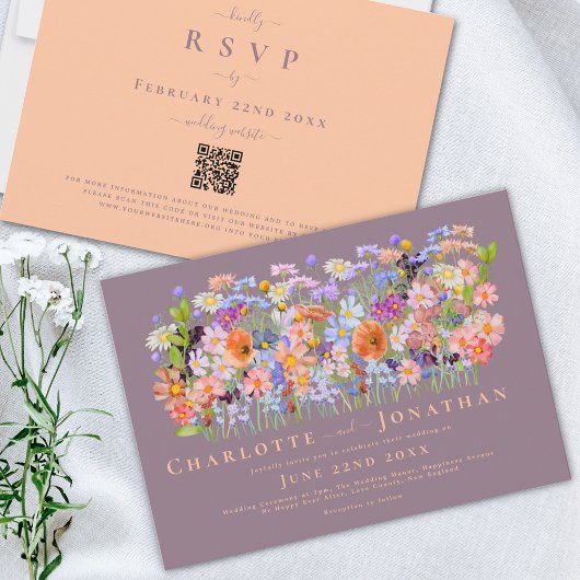 Kleurrijke Wildflower Boho Bruiloft QR Code Kaart