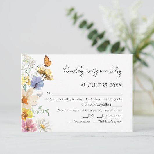 Kleurrijke Wildflower | Boho Bruiloft RSVP Kaarten (Staand voorkant)
