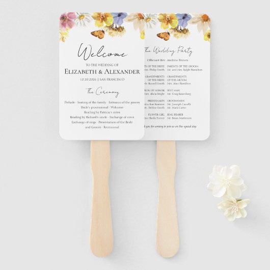Kleurrijke Wildflower | Boho Ceremony Programmabor Handwaaier (Voorkant en achterkant)